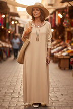 V Neck Drawstring Hooded Dress