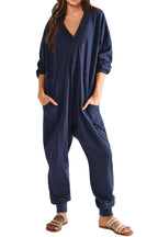 V Neck Drop Shoulder Pocket Jumpsuit