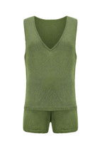 V Neck Knit Tank Top Shorts Suits
