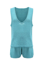 V Neck Knit Tank Top Shorts Suits