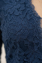 V Neck Long Sleeve Lace Bodycon Midi Dress