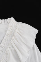 Deep V-Neck Ruffle Trim Trumpet Sleeve Tiered Ruffle Hem Mini Dress