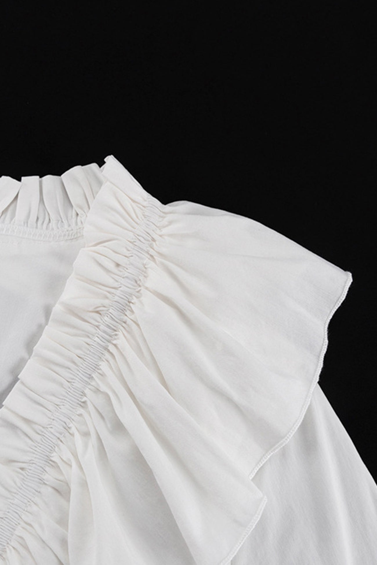 Deep V-Neck Ruffle Trim Trumpet Sleeve Tiered Ruffle Hem Mini Dress