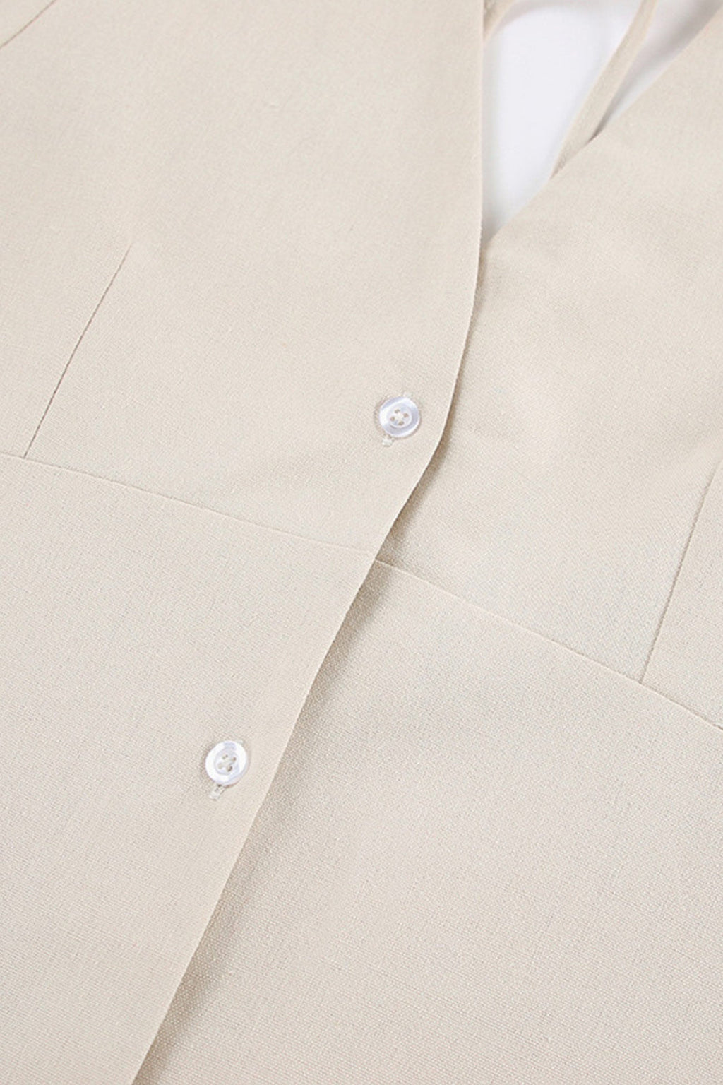Plunging V-Neck Button Front Puff Sleeve Linen Midi Dress