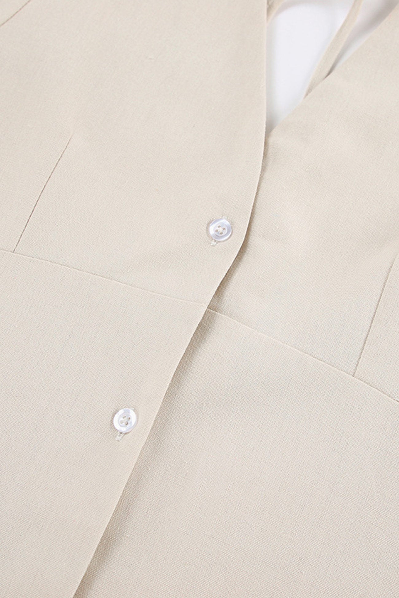 Plunging V-Neck Button Front Puff Sleeve Linen Midi Dress