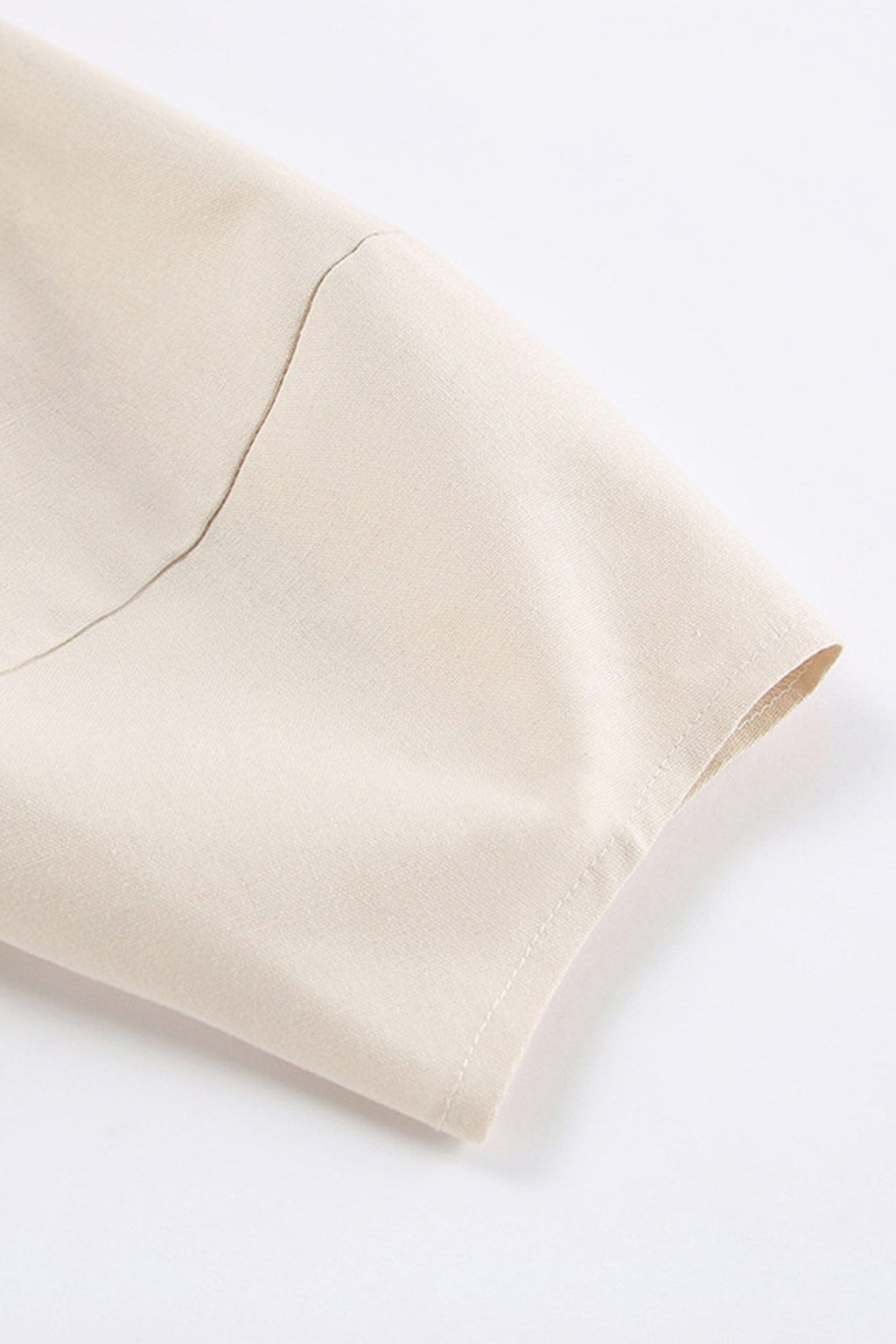 Plunging V-Neck Button Front Puff Sleeve Linen Midi Dress