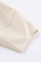 Plunging V-Neck Button Front Puff Sleeve Linen Midi Dress