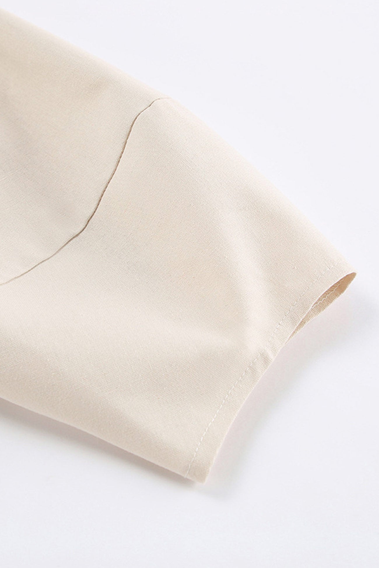 Plunging V-Neck Button Front Puff Sleeve Linen Midi Dress