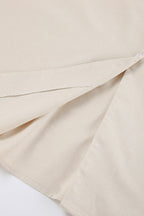 Plunging V-Neck Button Front Puff Sleeve Linen Midi Dress