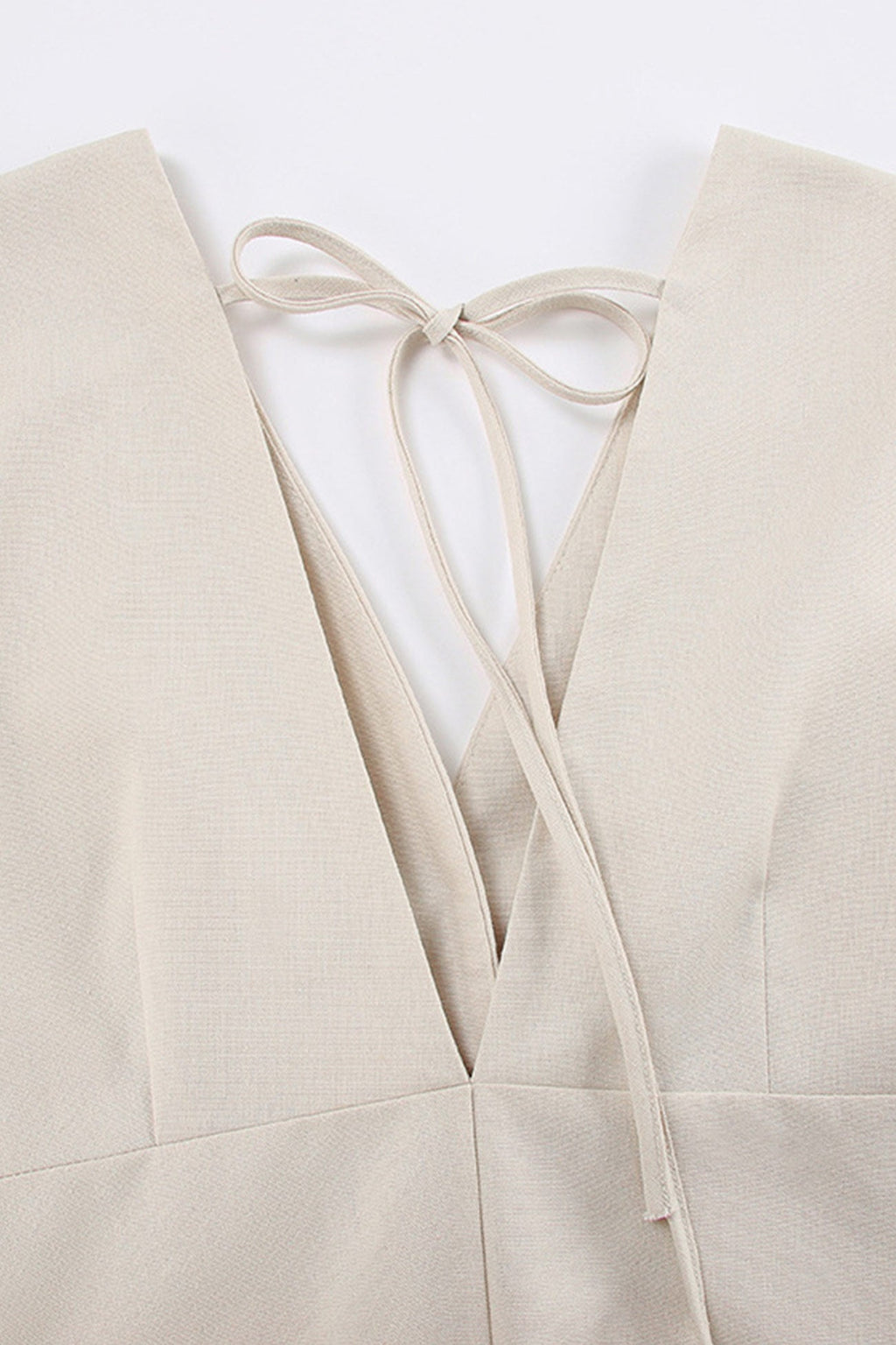 Plunging V-Neck Button Front Puff Sleeve Linen Midi Dress