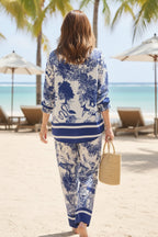 V Neck Vintage Print Two-piece Outfit