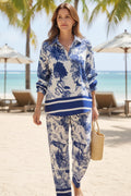 V Neck Vintage Print Two-piece Outfit