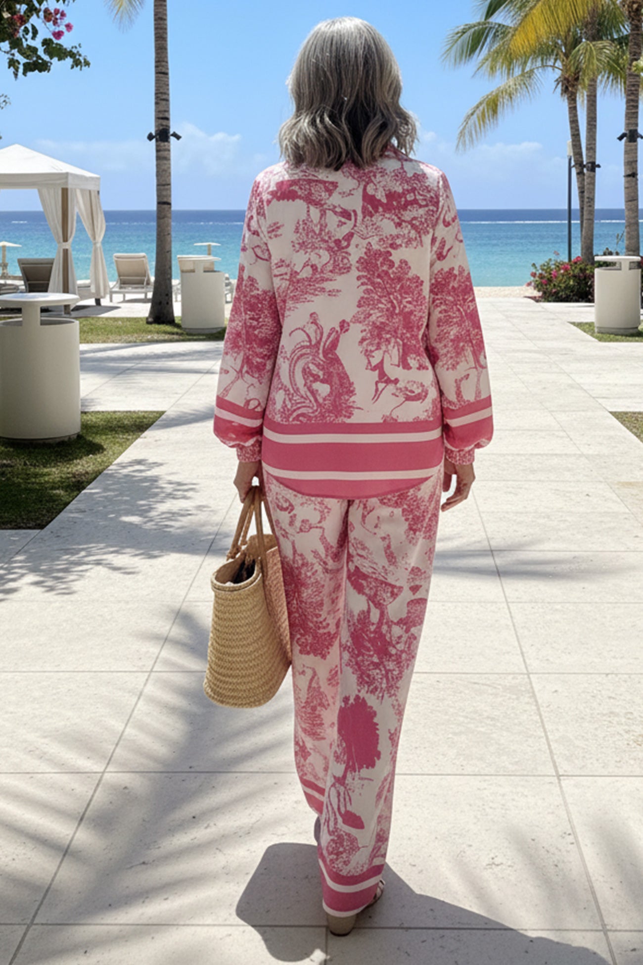 V Neck Vintage Print Two-piece Outfit
