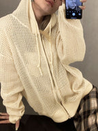 Knit All Over Cutout Hooded Cardigan