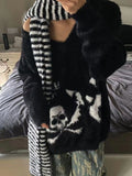 Skull Print V Neck Loose Sweater