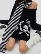 Skull Print V Neck Loose Sweater