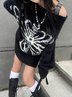 Skeleton Print Off Shoulder Loose Sweater