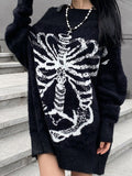 Skeleton Print Off Shoulder Loose Sweater