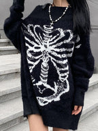 Skeleton Print Off Shoulder Loose Sweater