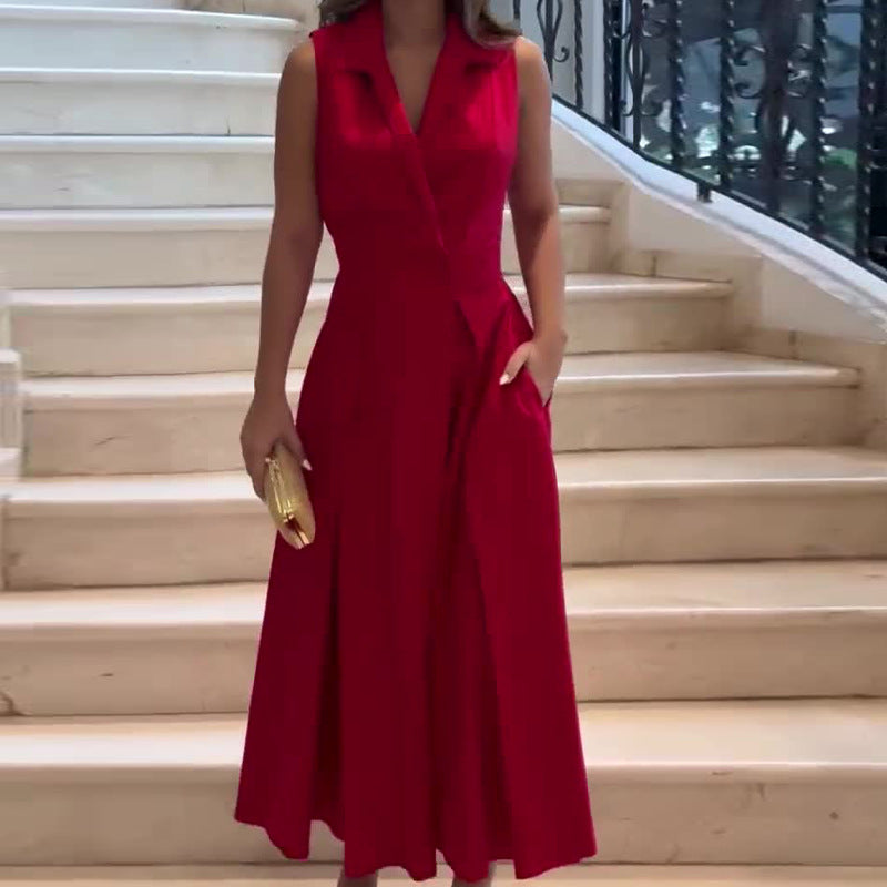 Naomi Timeless Crimson Midi V Neck Dress Chic Silhouette Collection