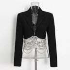 Casual Striped Notched Collar Long Sleeve Spliced Double Breasted Vintage Blazer