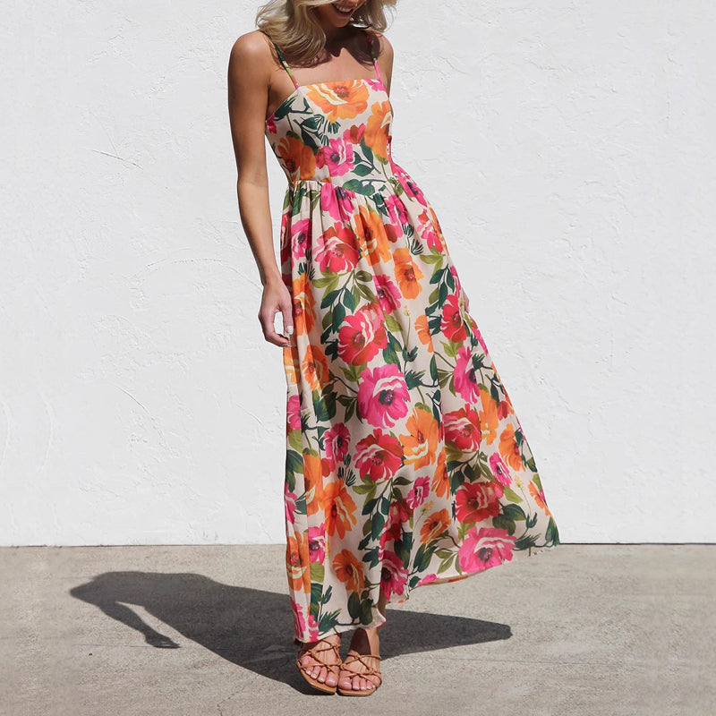 Valentina Rossi Floral Maxi Dress with Gathered Waist