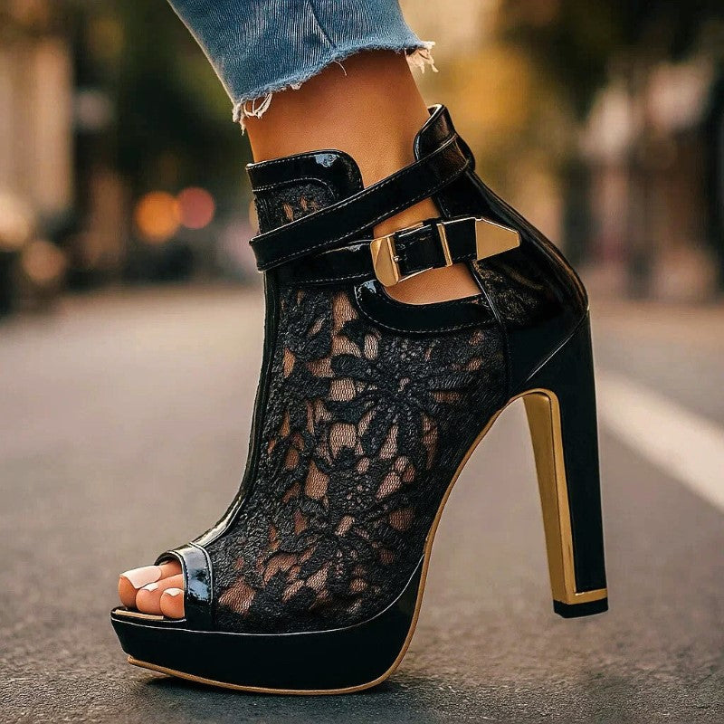 Valentina Rossi High Heel Sandals with Lace Panel