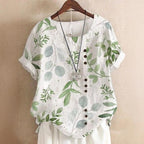 Valentina Rossi Leaf Print Top with Round Neck