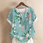 Valentina Rossi Leaf Print Top with Round Neck