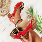 Valentina Rossi Peep-Toe Block Heel Sandals