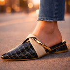 Valentina Rossi Pointed Mules with Gold Accent