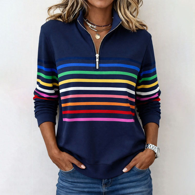 Valentina Rossi Striped Half-Zip Sweatshirt