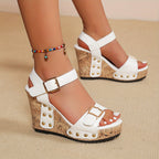 Valentina Rossi Studded Wedge Sandals with Buckle