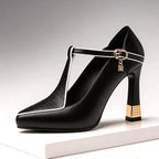 Valentina Rossi T-Strap Heels with Gold Detail