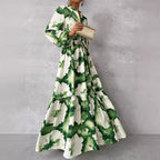 Valentina Rossi Tiered Maxi Dress with Abstract Print