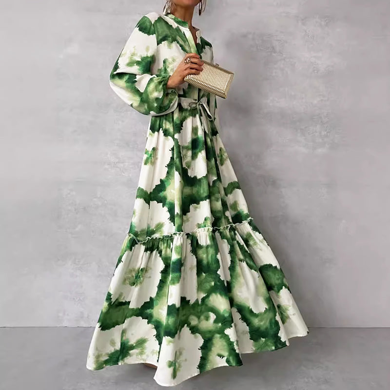 Valentina Rossi Tiered Maxi Dress with Abstract Print