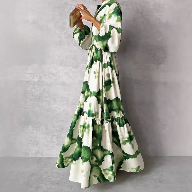 Valentina Rossi Tiered Maxi Dress with Abstract Print