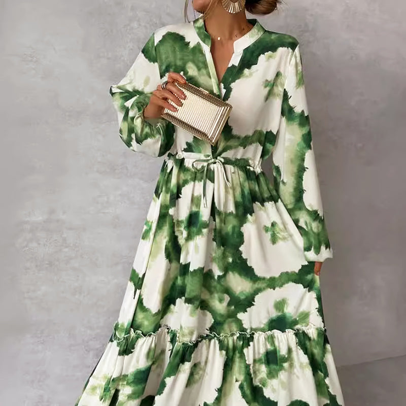 Valentina Rossi Tiered Maxi Dress with Abstract Print