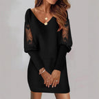 Valentina Rossi V-Neck Dress with Mesh Sleeves