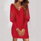Valentina Rossi V-Neck Dress with Mesh Sleeves