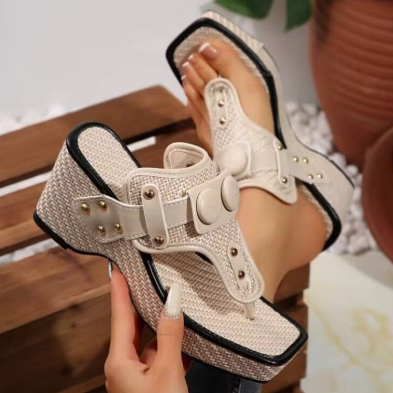 Valentina Rossi Platform Sandals with Button Accents