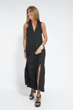 Nicole Minimalist Long Dress with V Neck Premium Wardrobe Essential