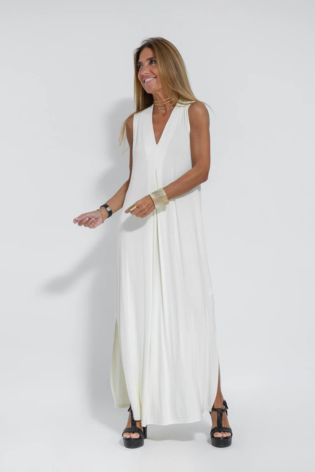 Nicole Minimalist Long Dress with V Neck Premium Wardrobe Essential
