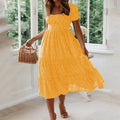 Ditsy Polka Dot Square Neck Puff Sleeve Tiered A-Line Midi Dress