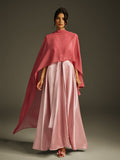 Sweetheart Neck Satin Box Pleat A Line Cape Shawl Overlay Backless Gown