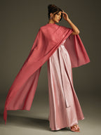 Sweetheart Neck Satin Box Pleat A Line Cape Shawl Overlay Backless Gown