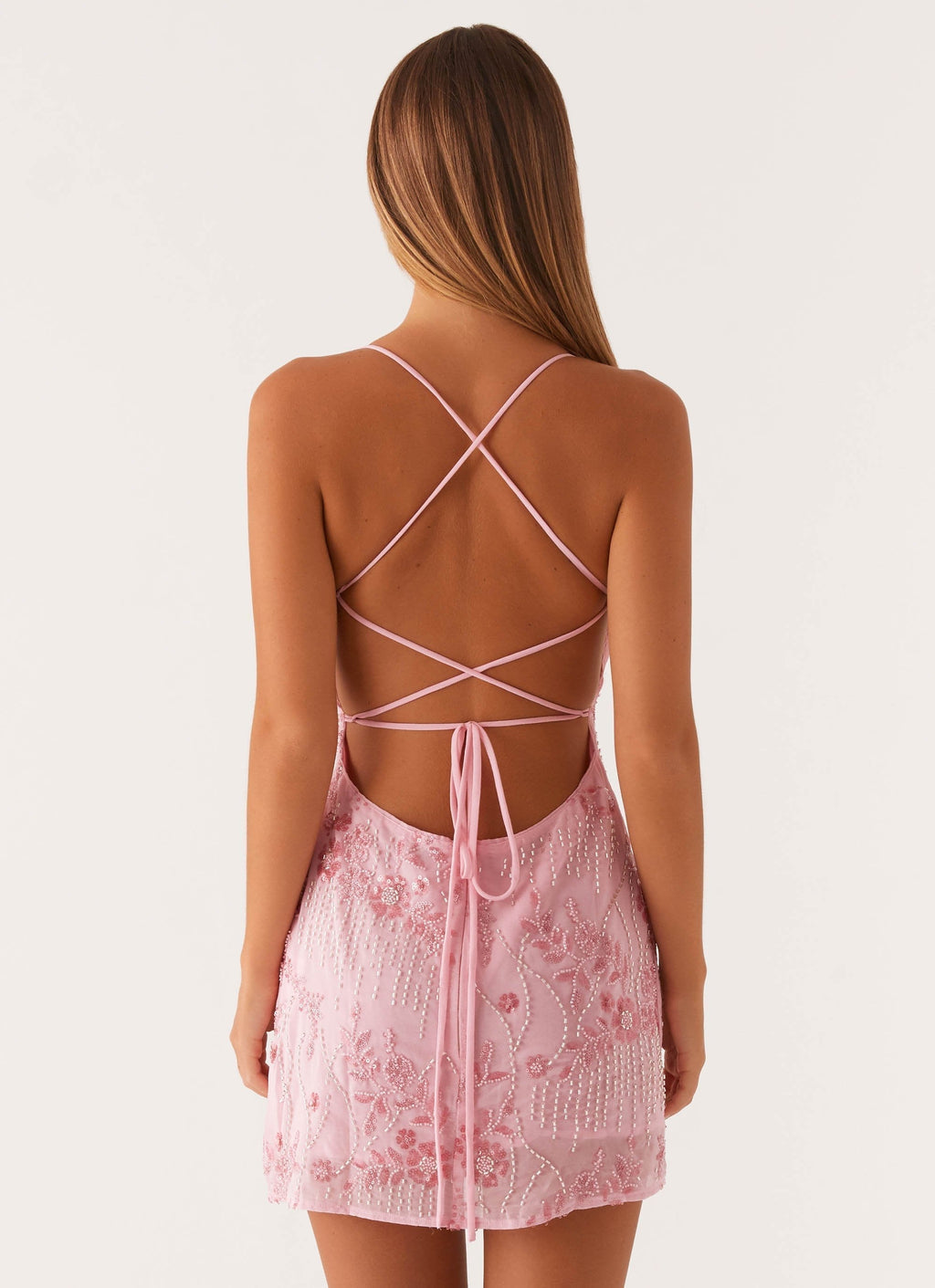 Beaded Floral Embroidery Sweetheart Spaghetti Strap Bodycon Mini Dress