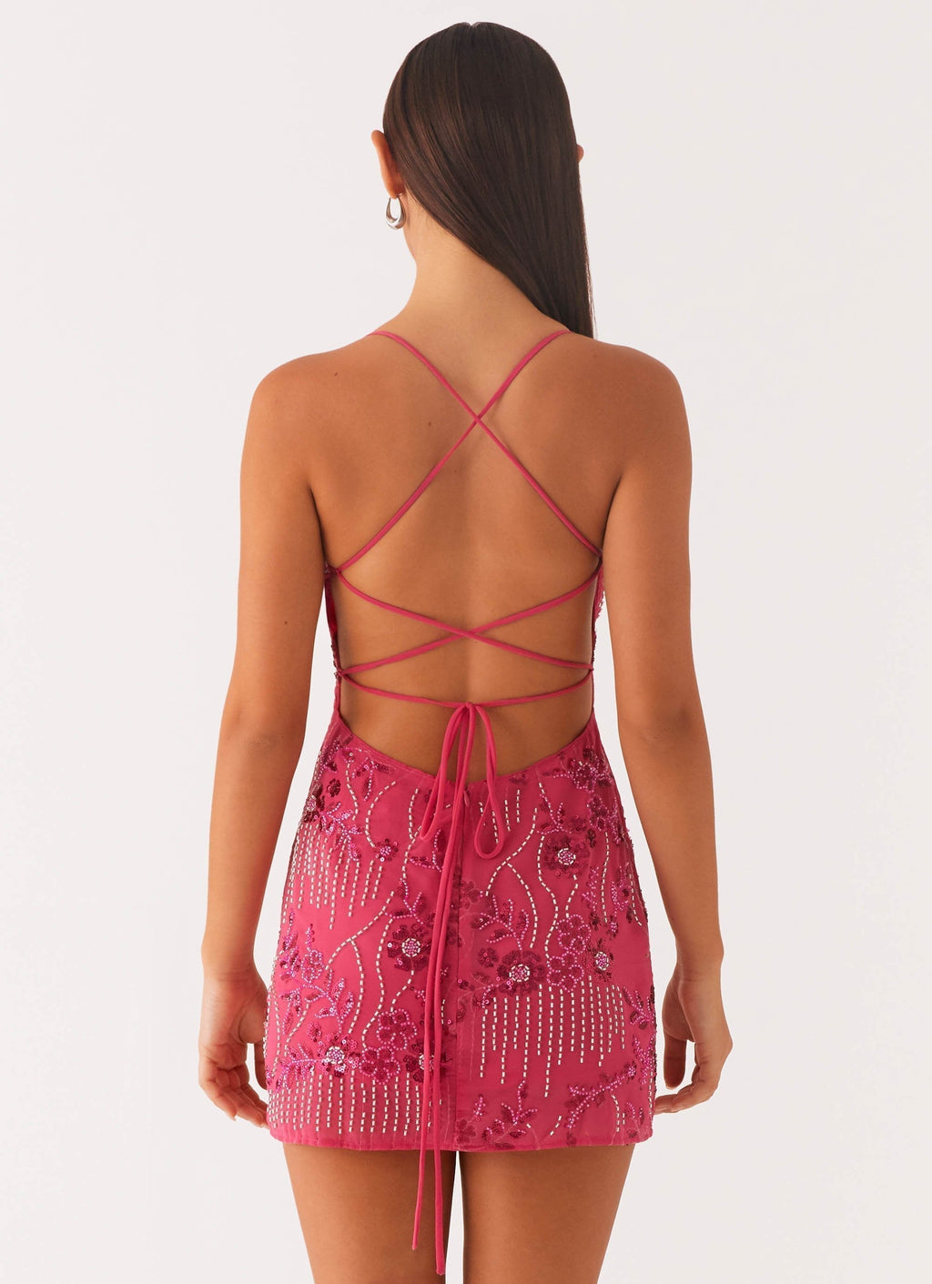 Beaded Floral Embroidery Sweetheart Spaghetti Strap Bodycon Mini Dress