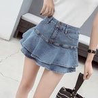 Denim Tiered Ruffle High Waist Mini Skirt