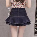 Denim Tiered Ruffle High Waist Mini Skirt